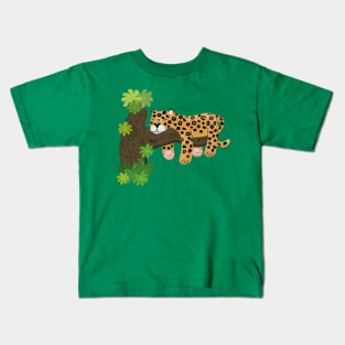 Cute leopard sleeping in tree cartoon illustration Kids T-Shirt